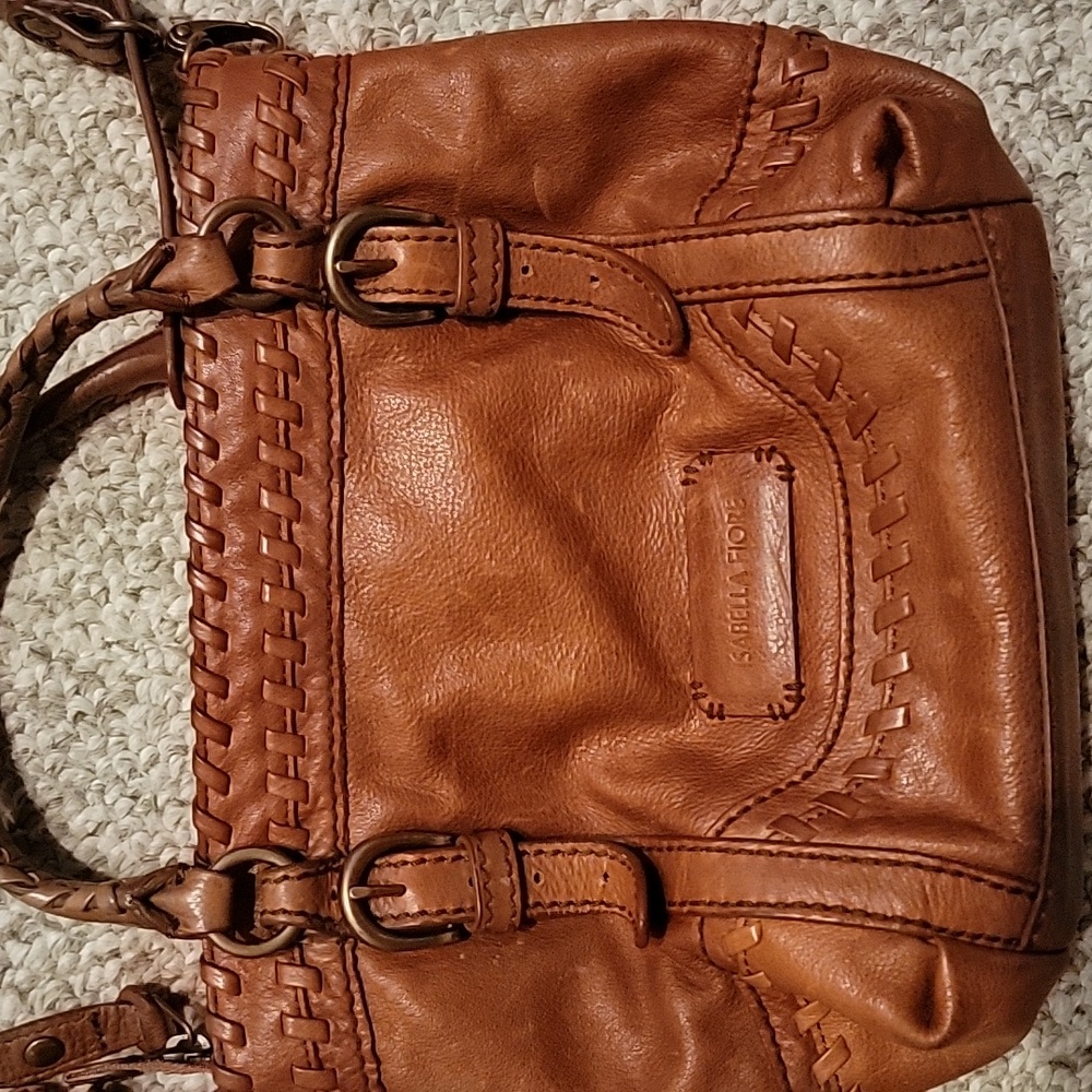 Isabella Fiore Tan Leather Woven-Trim Shoulder Bag with Tassel Accent - Picture 3 of 13